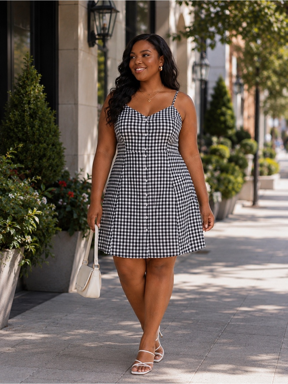 SHEIN 2X Gingham Mini Dress Button-up Front Adjustable Straps